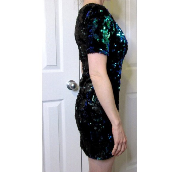 Green Sequin Mini Dress TopShop Color change Sexy Cocktail Party UK 8= US Size 4 - Picture 3 of 10